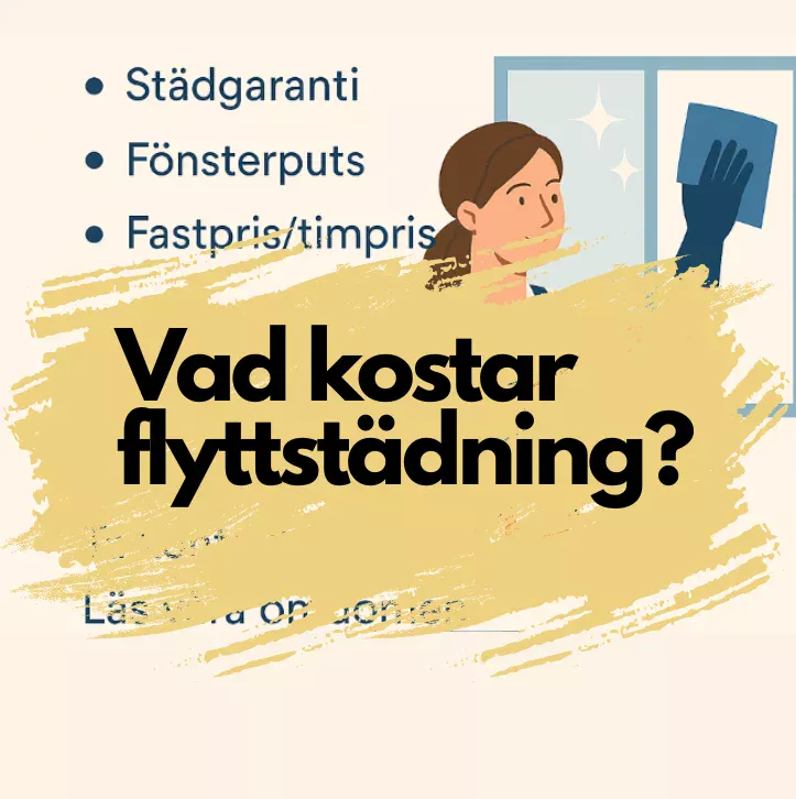 animerad bild på flyttstädare som putsar fönster med texten "vad kostar flyttstädning"